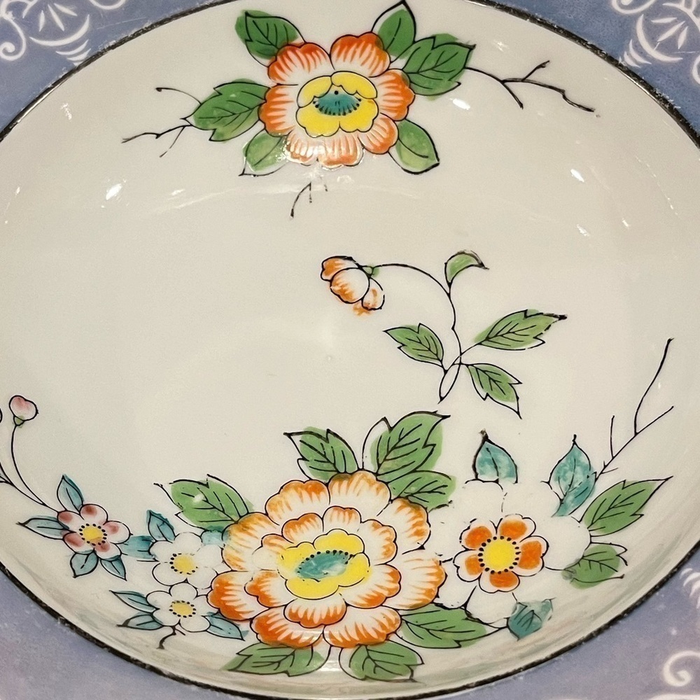 Vintage Square Blue Floral Lusterware Bowl 9” Dish Made in Japan - Picture 4 of 16
